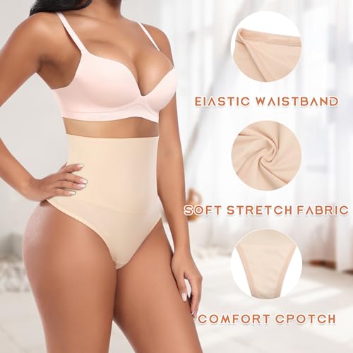 Image of Werena Tummy Control Thong Shapewear for Women High Waist Shaping Underwear Seamless Thongs Panties