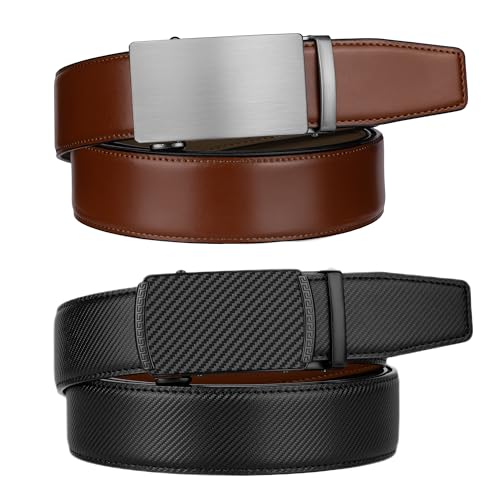 Image of Zitahli Leather Ratchet Belt for Men - 2 Pack Mens belt,Customizable Fit | Everyday Men Dress Pants Belt,Casual Occasion,Classic Style,Gifts for Men on Birthday,Anniversary,Father's Day,and Christmas