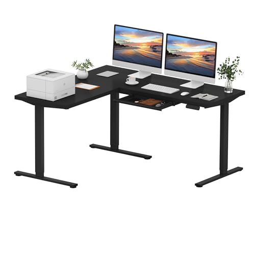 Image of SANODESK Electric L-Shaped Corner Standing Desk with Drawer,63x55