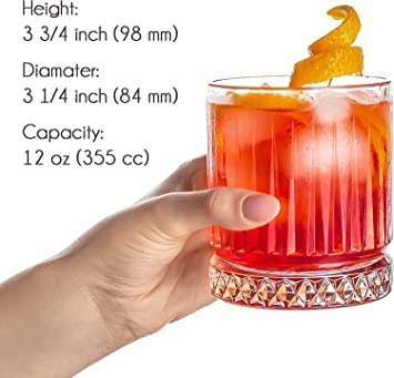 Ezalla Crystal Whisky Glass for Drinks Whisky Glasses Set of 6 355 ml Bar Glass for Drinking Bourbon, Whisky, Scotch, Cocktails, Cognac- Old Fashioned Cocktail Tumblers 4