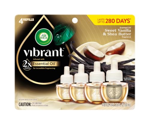Image of Air Wick Vibrant Plug-In Scented Oil Refills, 4 Count, Sweet Vanilla & Shea Butter, Air Freshener, Essential Oils
