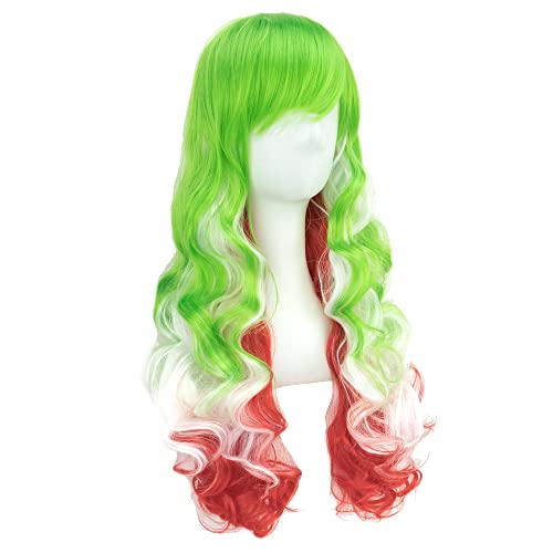 IMISSU Flag Color Design Hair Cosplay Wigs with Bangs Halloween Costume Wig (IT Flag Green White Red) - Image 3