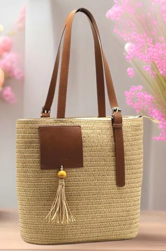 Caistre Straw Shoulder Bag for Women Woven Beach Tote Handbag Summer Vacation 2025 Large Hobo Bag Purse for Travel3