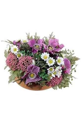 artplants.de Künstliches Blumengesteck Anemone, Astilbe IGNATIO auf Platte, violett-weiß, 17cm, Ø28cm - Deko Blumenarrangement