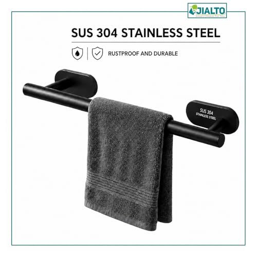 Image of JIALTO 16 Inch Self Adhesive Stainless Steel Towel Bar /Towel Hanger for Bathroom /Wall Mounted Bathroom Towel Holder /Towel Rack for Bathroom /Hand Towel Stand for Kitchen and Washroom (Black)