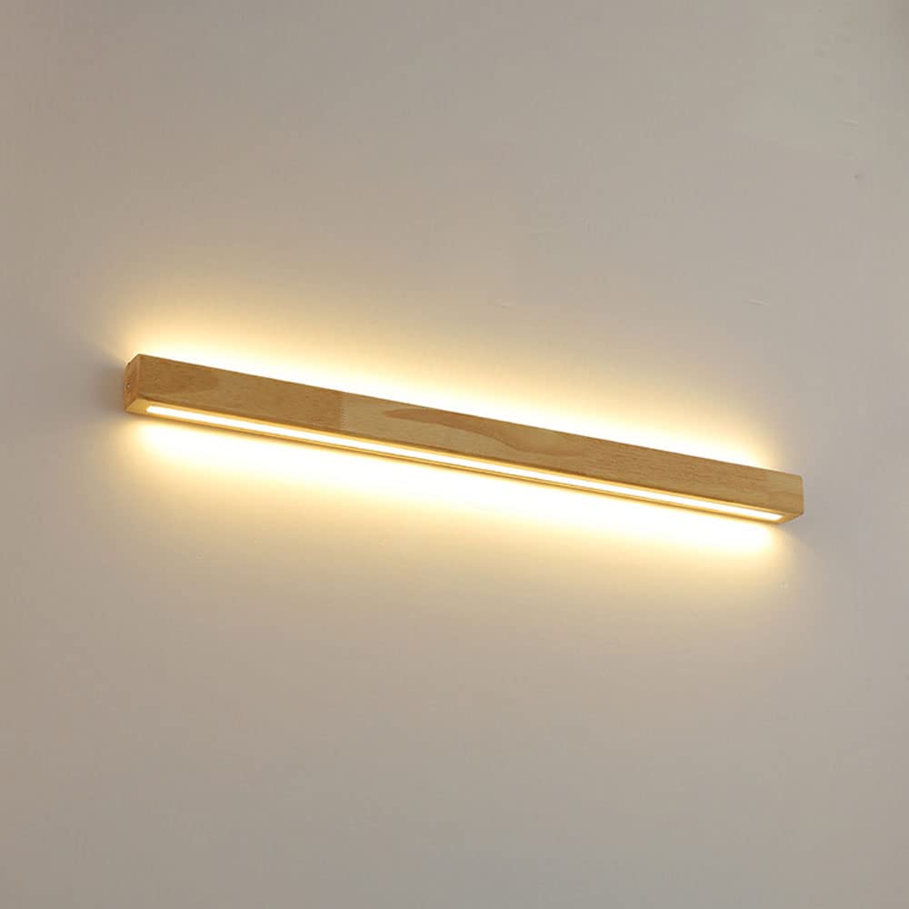 TCHAUSGZUS Wood Linear Wall Light Long LED Wall Sconce Modern Bathroom Vanity Light, Up Down Wooden Wall Light Fixture Wabi Sabi Bedside Deco Sconces for Bedroom Hallway Living Room, Hardwired(Color:W