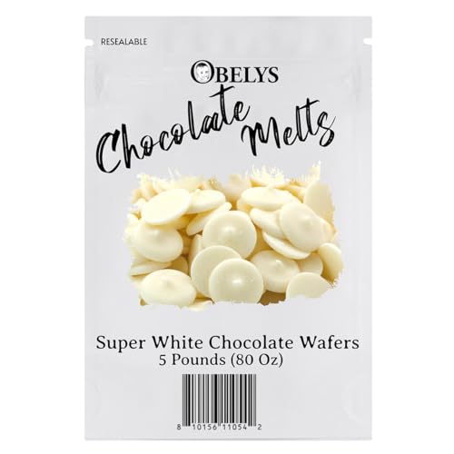 Chocolate Melts By Obelys - Super White Melting Wafers 5 Pound - Approx 975 Pieces - Smooth & Creamy Baking, Dipping, and Candy Making Chocolate Wafers