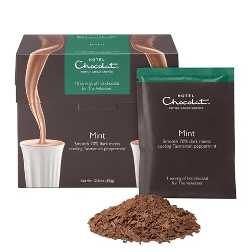 Image of Hotel Chocolat Hot Chocolate Mix - Dark Peppermint Drinking Chocolate with Real Chocolate Flakes, 10 Servings, Gourmet Cocoa