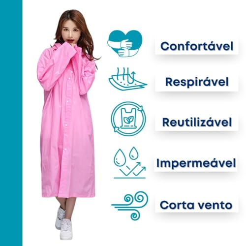 Capa De Chuva Transparente Impermeável Grossa Capuz Adulto - DEPARTAMENT STORE (Rosa)
