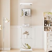 AUFHELLEN Glasvitrine Standvitrine in Weiß, 164x42.5x36.5CM Modern Glas Vitrine Vitrinenschrank mit 4 Böden aus ESG für Sammlerstücke Bücher Wein