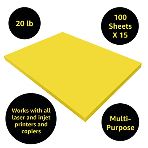 uBoxes Papel Bond, tamanho carta, 100 por pacote, 15 pacotes por caixa, amarelo