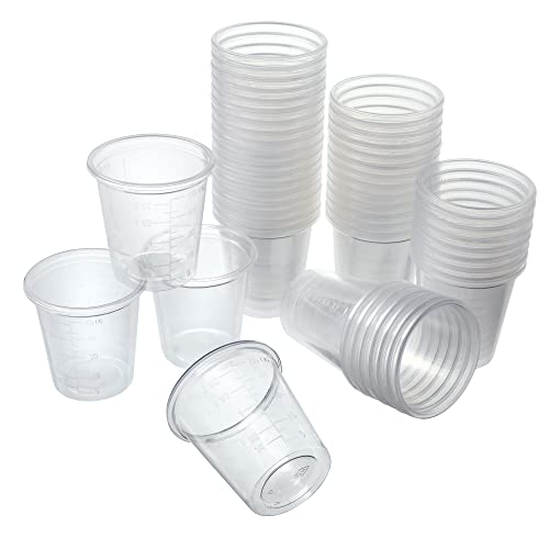Premium 2 oz Plastic Portion Cups with Measurement Marks, Clear Disposable Medicine Dosing Cups, Stackable (50)
