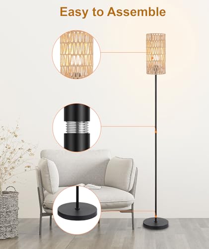 Ruiever ZS Floor Lamp For Living Room,Farmhouse Rattan Floor Lamp,Modern Standing Lamp thumb #3