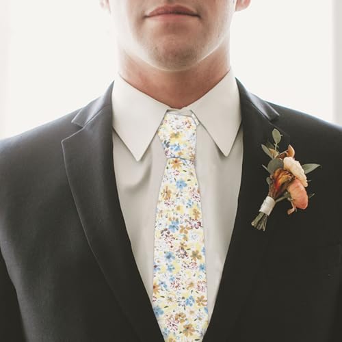 Image of Mantieqingway Men's Skinny Tie, Cotton Floral Ties for Men Wedding Necktie for Groom, Groomsmen, Missions, Dances