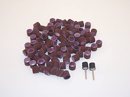 Temo 100 Pc 1/2 Inch Sand Drum Grit 120 Medium With 2 Pc 1/8 Inch Mandrel For Dremel Rotary Tools #TOP1
