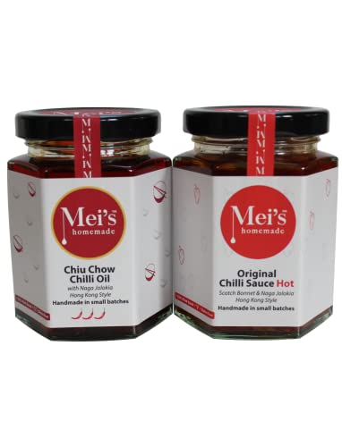 Mei's homemade Chiu Chow Chilli Oil Crunchy x1 (155g) & Original Chilli Sauce x 1(175g) Garlicky Gluten Free Plant-based