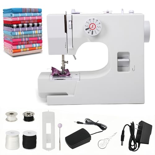 Sewing Machine for Beginners, Portable Mini Sewing Machine, 12 Built-In Stitches and Adjustable Speed with Replaceable Presser Feet and Two Power Supply Methods (110V)