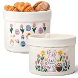 Hestya 2 Cestas de Pan de Pascua con Bordado Paneras de Tela de Desayuno Bolsas de Regalo Nidos de Pascua Decoración de Mesa con Motivos de Conejos y Pollitos para Búsqueda de Huevos Dulces Cocina