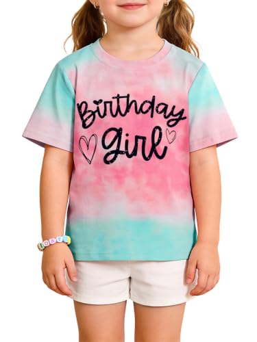 Image of Girls' Birthday Girl Letter Print T-Shirt with Bracelet, Pink, Size 4-12Y, Short Sleeve