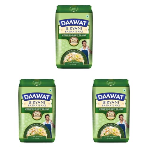 Image of Daawat Biryani Basmati Rice| World S Longest Rice Grain Expands 24Mm* | Tasty, Non-Sticky & Rich Aroma |Naturally Aged|1 Kg.. (Pack of 3)