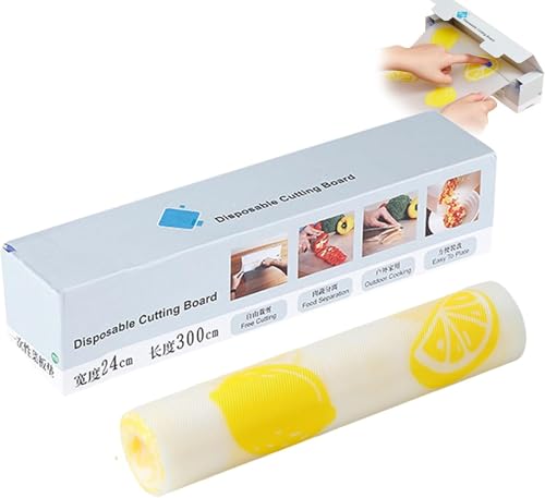 JUNENTER POE 使い捨てカッティングマット キッチン家庭用まな板用紙 柔軟なプラスチック製キッチン用カッティングマット まな板マット交換用 (レモン)