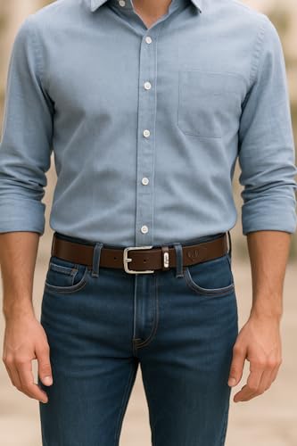 Image of Flyer Men's Leather belt (Formal /Casual) (Colour -Brown /Black) Buckle Adjustable Size Genuine Leather (B908) (Pack of 1)