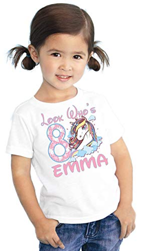 Look Whos Girls Kids Youth Unicorn Fantasy Clouds Personalized Birthday T Shirt Tee Custom Name Age Cute Magic Gift Ideas