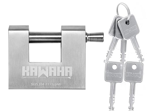 KAWAHA 71/60KD-5SK Stainless Steel D-Shaped Heavy Duty Padlock with Key for Garage Door Containers
