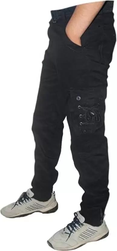 linaria Men's Regular Fit Mid Rise Cargos Black (LA0063) (28)-picture-36
