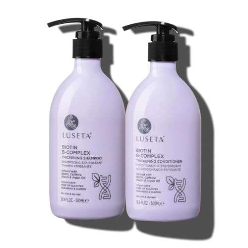 LUSETA Thickening & Hair Strengthening Care- Biotin B-Complex Shampoo and Conditioner Set for Thinning Hair. Routine Volumizing Formula with Niacin, Caffeine & Argan Oil, for Women and Men, 2 x 16.9oz