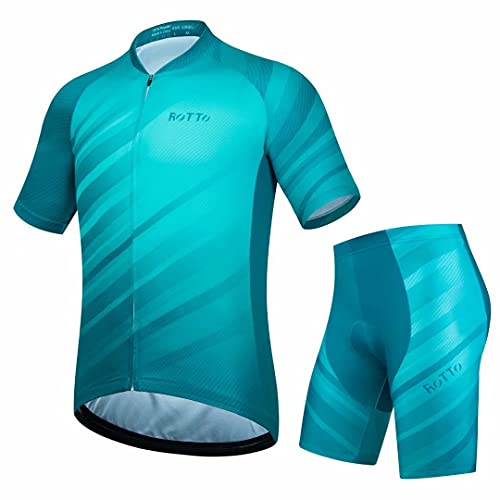 ROTTO Radtrikot Herren Set Kurzarm Fahrradtrikot und 3D Gepolsterte Radhose Rennserie., 19.19