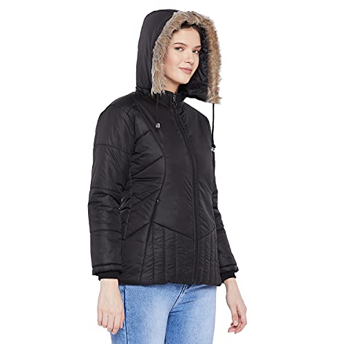 Image of VERO AMORE Women's Black winter wear full sleeve solid parka Jacket-2072A