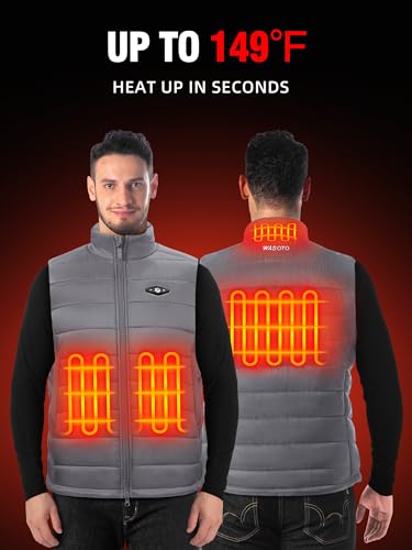 WASOTO Heated Vest for Men with 16000mAh Battery Pack Charger Lightweight Mens Heated Vest for Work Golf Hunting(Grey,2XL)