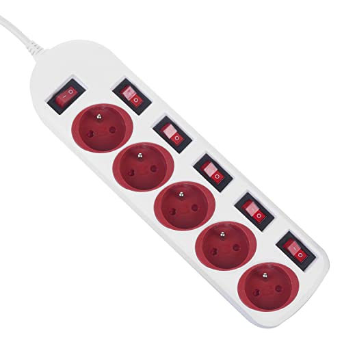 Maclean MCE204 R/W listwa zasilająca typu E, z 5 gniazdami, 1,5 m, z przełącznikiem, listwa z wieloma gniazdami, ochrona przed dziećmi, wtyczka FR, maks. 10 A, ochrona przed przepięciem
