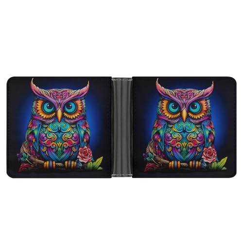 Colorful Owl Funny Billfold Wallet Credit Card Holder Slim Passcase Pouch Purse for Men Women