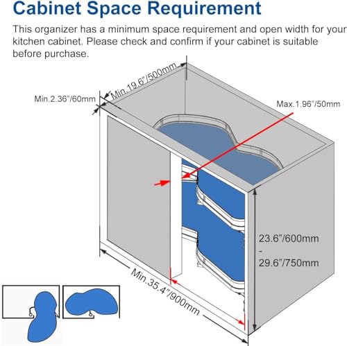 Organizer Estraibile angolare da 36 Pollici per mobiletto da Cucina, Soluzione di stoccaggio a Doppio ripiano per Angoli ciechi, Design Estraibile Destro per Bagno e armadietto, or
