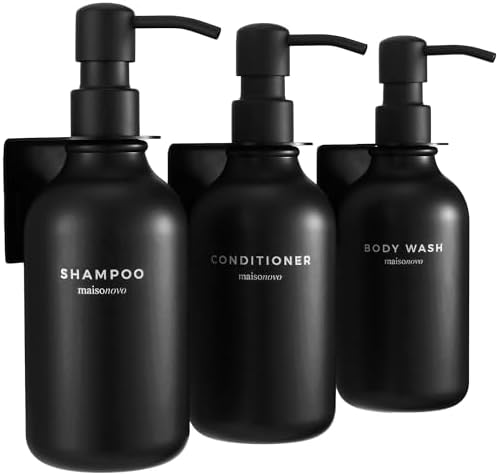 Shampoo and Conditioner Dispenser Wall Mounted Set of 3 Black - N...