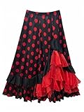 Carnavalife Falda Flamenca Baile sevillanas, Falda de Baile Flamenco, Volantes en Capas diseño asimétrico, Traje Feria, romería, espectáculo (FR/ES, Letras, M, Regular, Regular, Negro/Lunar Rojo)