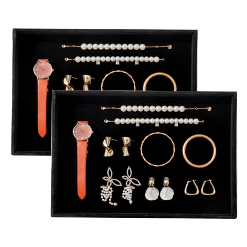 Image of Large Velvet Jewelry Tray Display Drawer Inserts 2 Pack