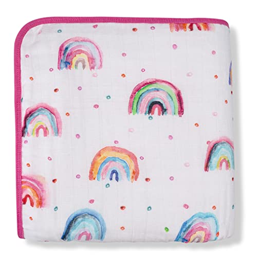 Image of ADDISON BELLE Dream Everything Blanket - 100% Muslin Cotton - Oversized 47 inches x 47 inches - Premium 4 Layer Blanket (Rainbows)