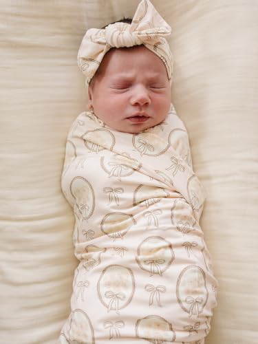 Image of Mebie Baby Vintage Bouquet Stretch Swaddle, Modern and Neutral Swaddle Blanket for Baby Girl or Boy, Soft Baby Blankets, Newborn Swaddle Blanket, 0-3 Month, Baby Essentials & Gifts (47 inch x 47 inch)