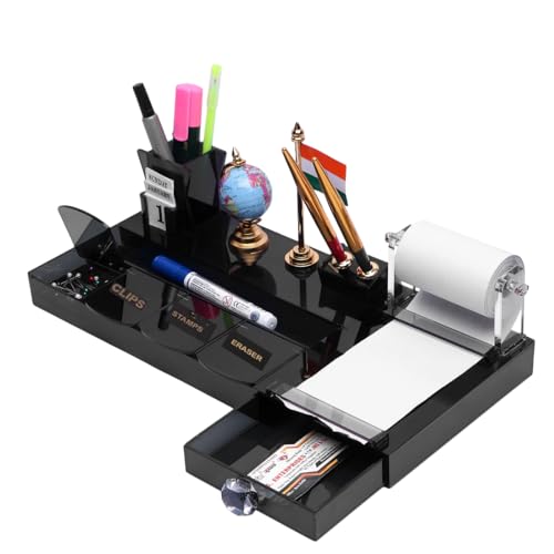 Image of panku 9 Compartment Acrylic Pen Stand For Office Study Table Multipurpose With Drawer Desk Organizer Smoke Black Color Pack of 1 (With Special Desk Organiser's accessory)