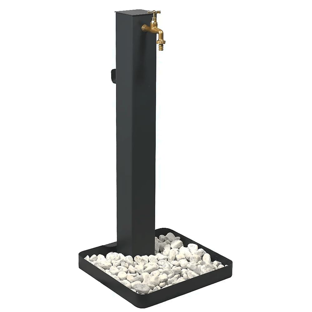 Fontana da giardino. Fontanella da giardino, per esterno, antracite. Rubinetto in ottone, flessibile, raccordo e ciottoli Compresi