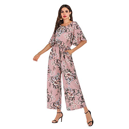 Love Welove Fashion Women's Summer Floral Off Shoulder Ruffled Short Sleeve High Waist Wide Leg Pants Casual Loose Jumpsuit Romper (Xxl, Pink Floral) #TOP3