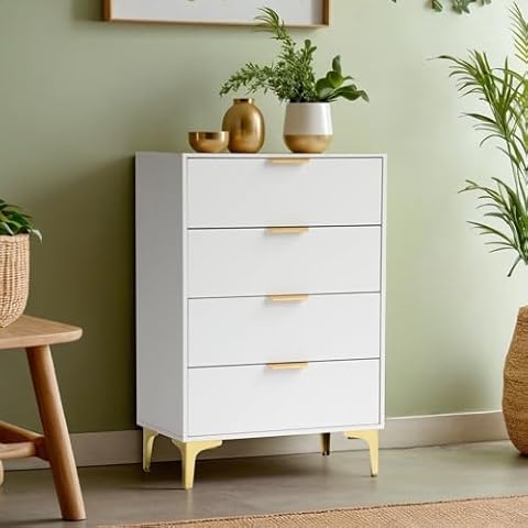 LOUVIXA Dresser for Bedroom with 4 Drawers, Wood Chest of Drawers, Dresser Storage Cabinet, 4 Drawer Dresser for Bedroom, Living Room, Entryway, Cloakroom (White) Cover