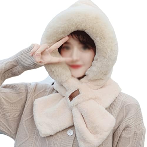 Women Hooded Winter Warm Scarf,Ladies Fluffy Soft Cold Cozy Cute Weather Fashion Hood Scarves Hat with Scarf Attached