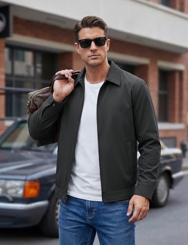 Image of TACVASEN Men's Lightweight Jackets Full Zip Laydown Collar Windbreaker Jacket Casual Golf Light Coat with Pockets