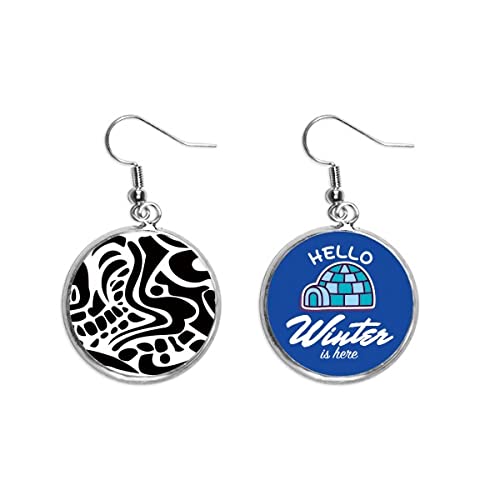 Pendientes de gota con tótem egipcio abstracto negro y blanco para invierno