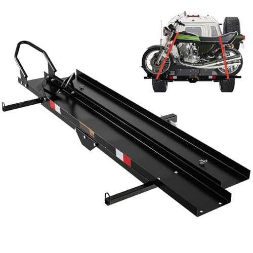 Goplus Motorcycle Hitch Carrier, 600LBS Motorcycle Carrier Hitch Mount with Loading Ramp, Dirt Bike Trailer, Heavy Duty Motor Cycle Rack, Fit Up to 7.5” Wide Tire