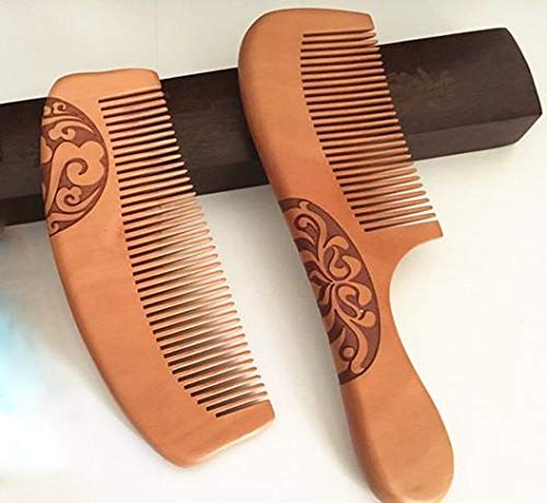 Cyrus Peach Wood Hair Comb Carving Comb Anti Static Peach Wood Natural Peach Wood Comb Set 2 PCS Packing